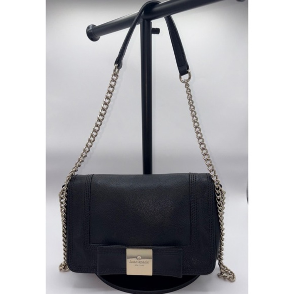Kate Spade Bow Crossbody Black Leather Gold Chain Classic Chic Flap Bag